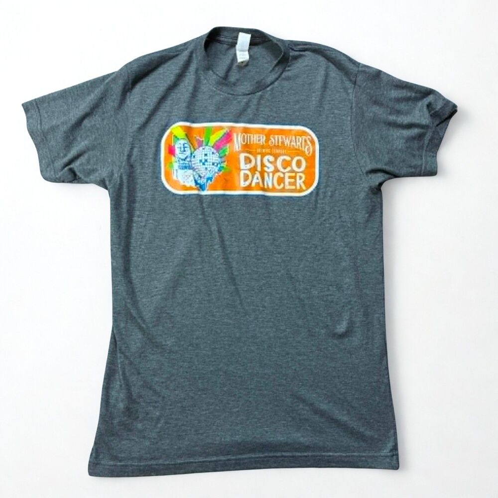 T Shirt Mens Medium Mother Stewarts Brewing Disco Dancer Graphic Gray Beer